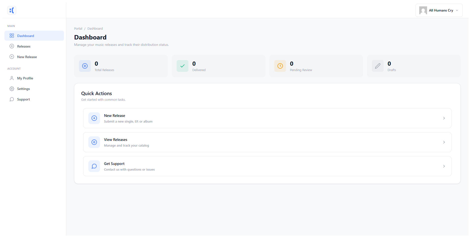 Dashboard for Artists and Labels - All Humans Cry